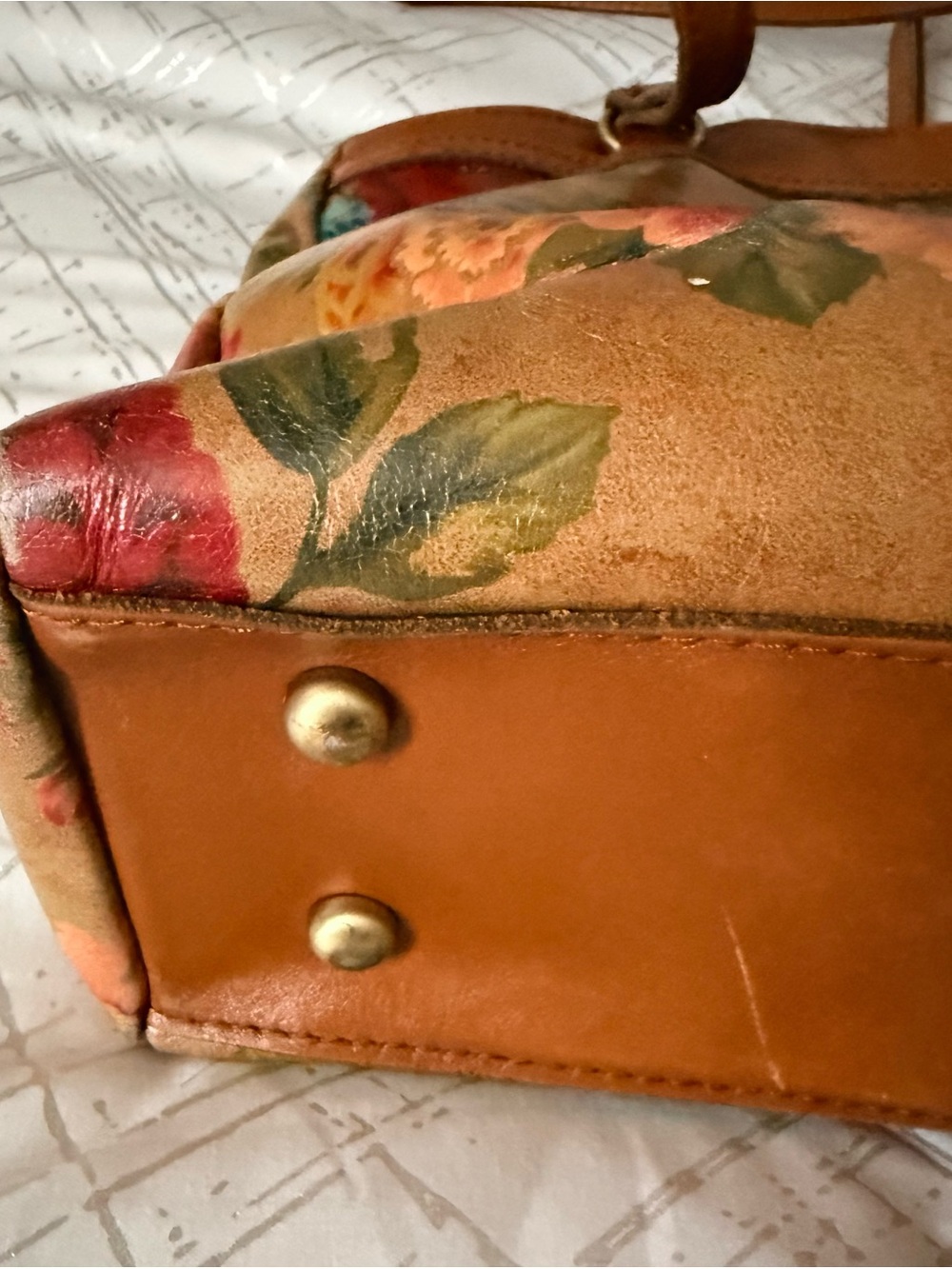 Patricia Nash Poppy Tote Floral Leather Shoulder Bag Brown and Multicolor - Picture 7 of 10